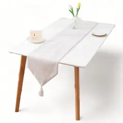 GENERICO - Camino Corredor De Mesa En Lino Con Fleco Medida 33x180cm - Crema