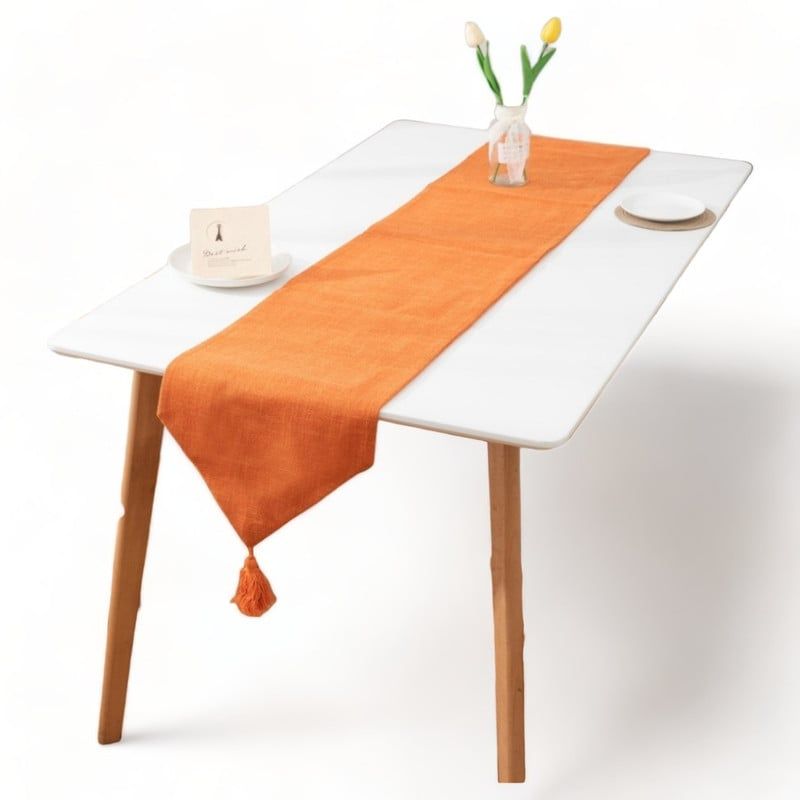 GENERICO - Camino Corredor De Mesa En Lino Con Fleco Medida 33x180cm - Naranja