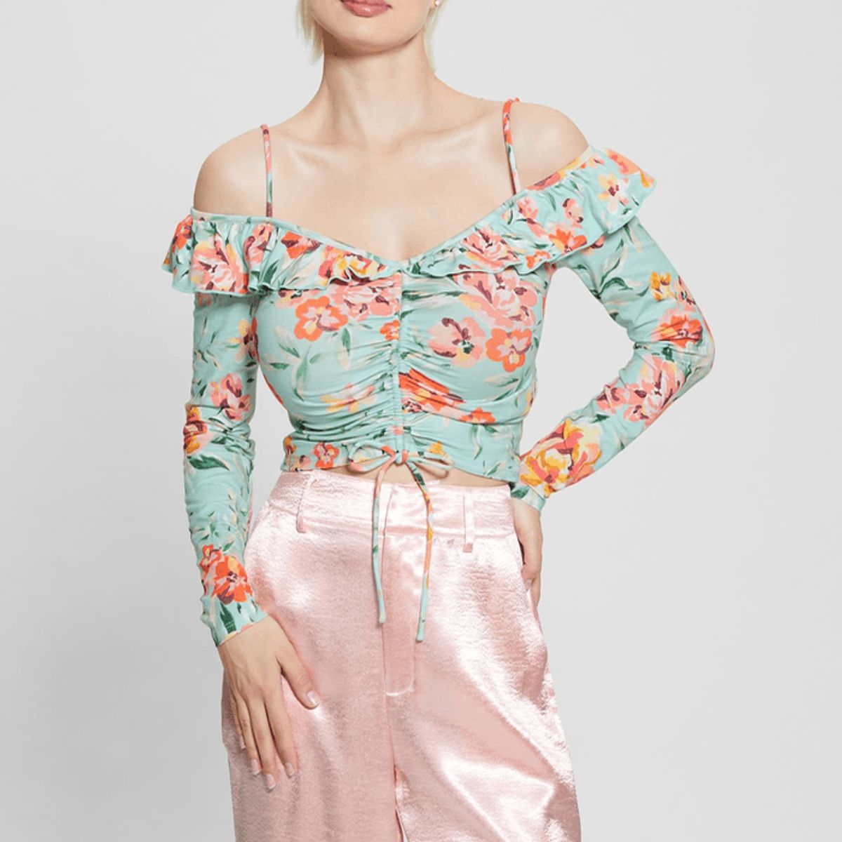 GUESS - Blusa Ls Off Shldr Ruffle Shaina Top Multicolor Guess