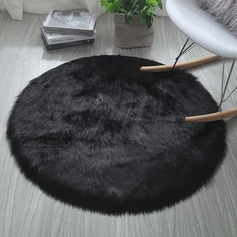 ANGELES DEL HOGAR - Alfombras peludas tipo Shaggy Redondas 120cm Negra