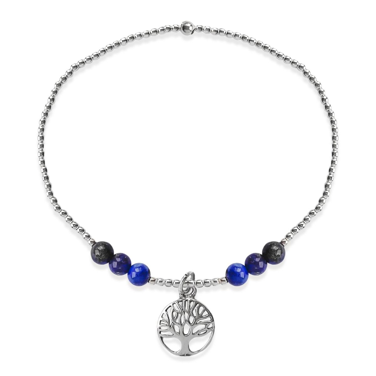 COGGIOLA - Pulsera Árbol De La Vida 6 Bolitas Lapislázuli PlataFina925 Elásticada