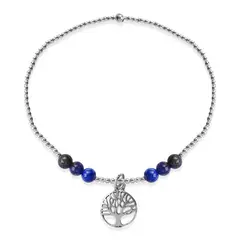 COGGIOLA - Pulsera Árbol De La Vida 6 Bolitas Lapislázuli PlataFina925 Elásticada