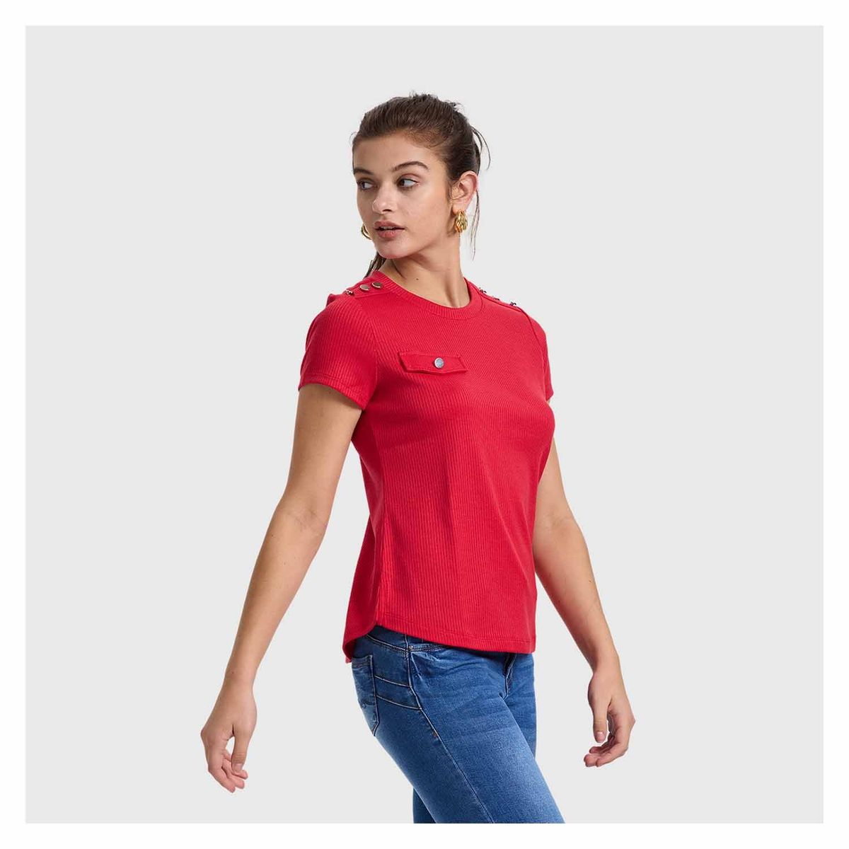 FASHION'S PARK - Polera Mujer Rib Lisa Botones Rojo Fashion's Park