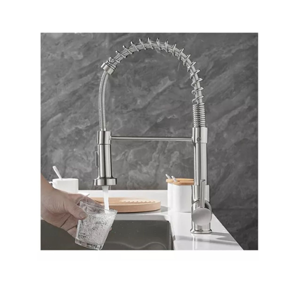 GENERICO - Llave Lavaplatos Plateada Flexible Acero Inox Grifo 360°