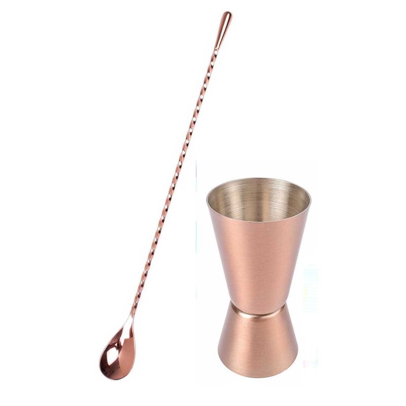 GENERICO - Cuchara de bar + jigger medidor de Cobre