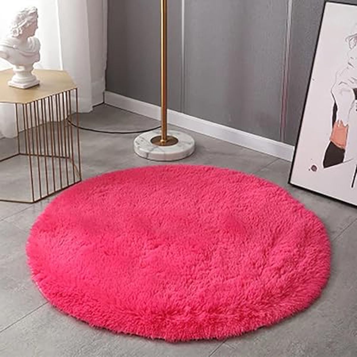 ANGELES DEL HOGAR - Alfombras peludas tipo Shaggy Redondas 150cm Fucsia