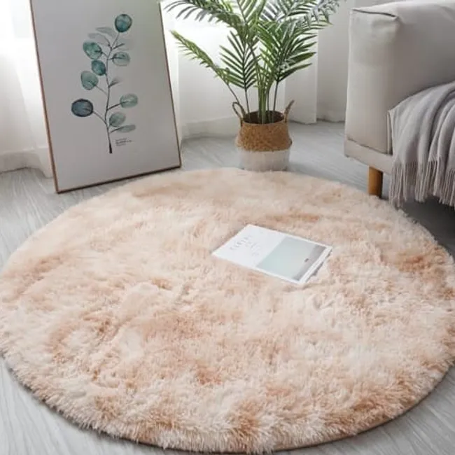 ANGELES DEL HOGAR - Alfombras peludas tipo Shaggy Redondas 150cm Beige Jaspeado