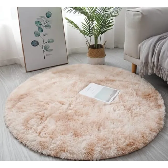 ANGELES DEL HOGAR - Alfombras peludas tipo Shaggy Redondas 150cm Beige Jaspeado