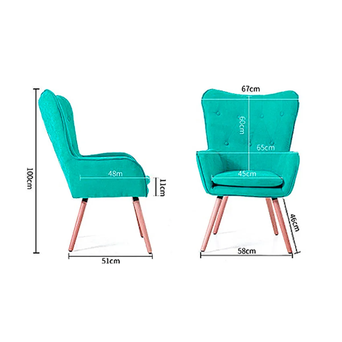 SDFIT - Set 2x Sillas Sitial Poltrona Marshall - Turquesa - B5077-2