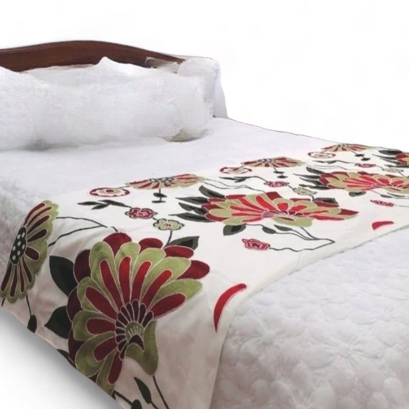 GENERICO - Pieceras Bordadas Para Cama 2 Plazas Lino Bordado Diseños