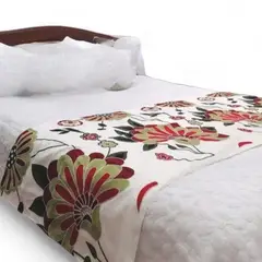 GENERICO - Pieceras Bordadas Para Cama 2 Plazas Lino Bordado Diseños