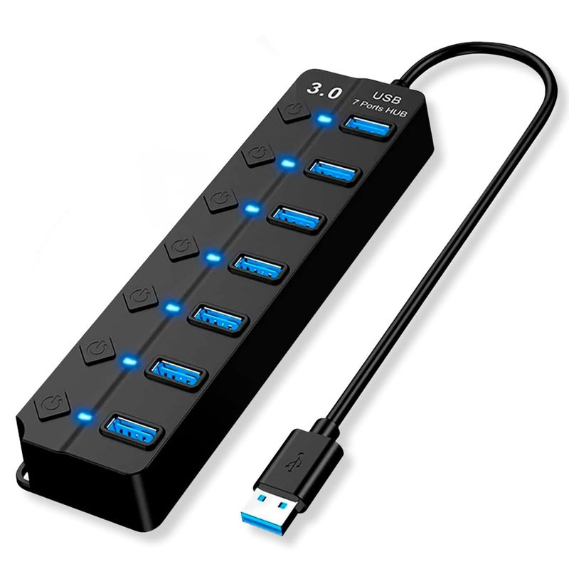 GENERICO - Hub 7 Puertos Multi Usb 3.0 Indicador Luz Led Hub De Datos