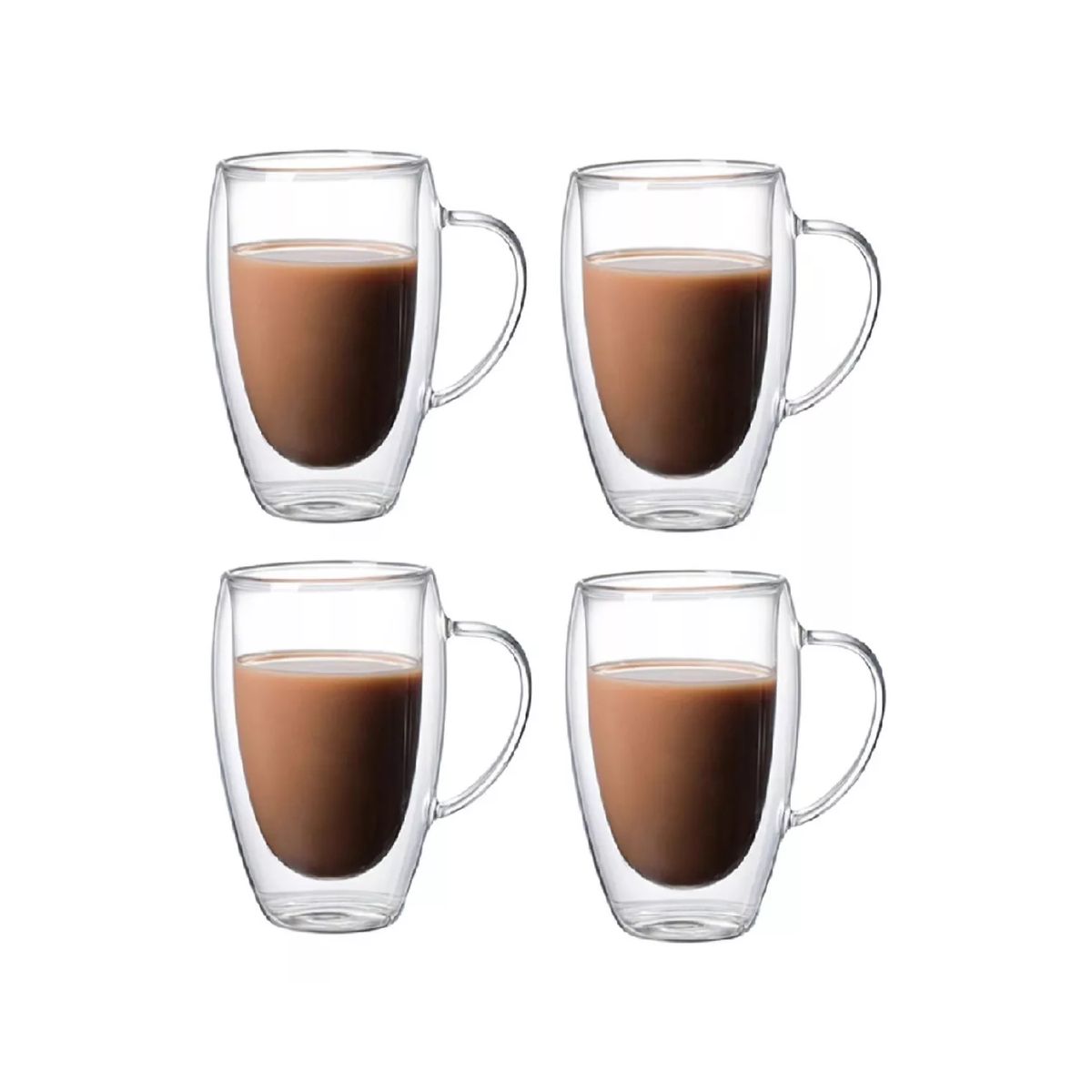 IMPORTCLICK - Set 4 MUG Tazas Café Té Doble Pared Vidrio 350 ML IMPORTCLICK