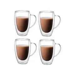IMPORTCLICK - Set 4 MUG Tazas Café Té Doble Pared Vidrio 350 ML