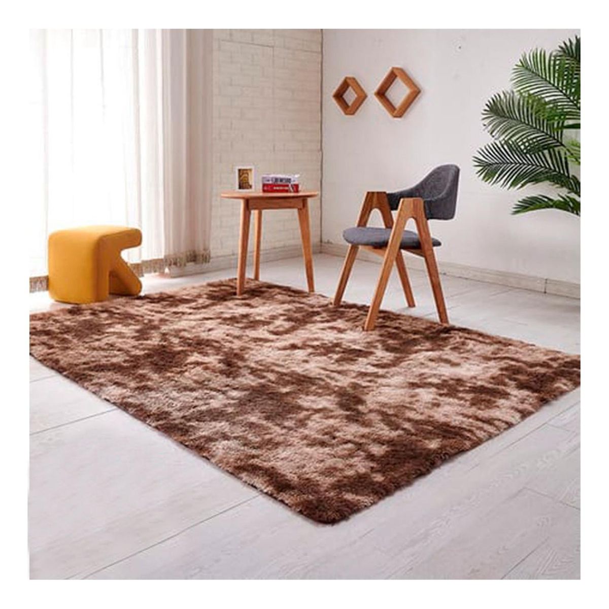 GENERICO - Alfombra Peluda Decorativa Hogar Diseño Jaspeado 300x200 - Cafe