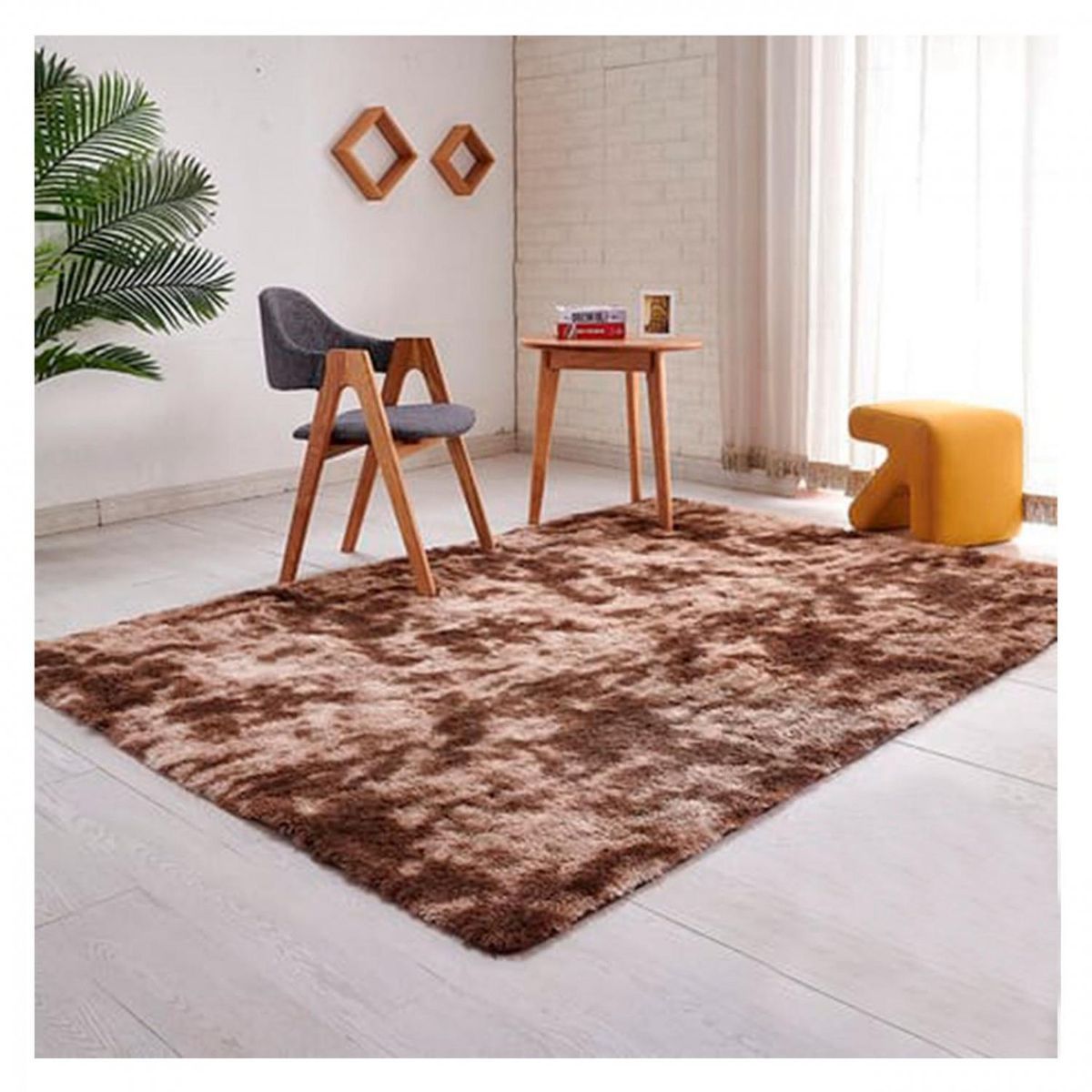 GENERICO - Alfombra Peluda Decorativa Hogar Diseño Jaspeado 300x200 - Cafe