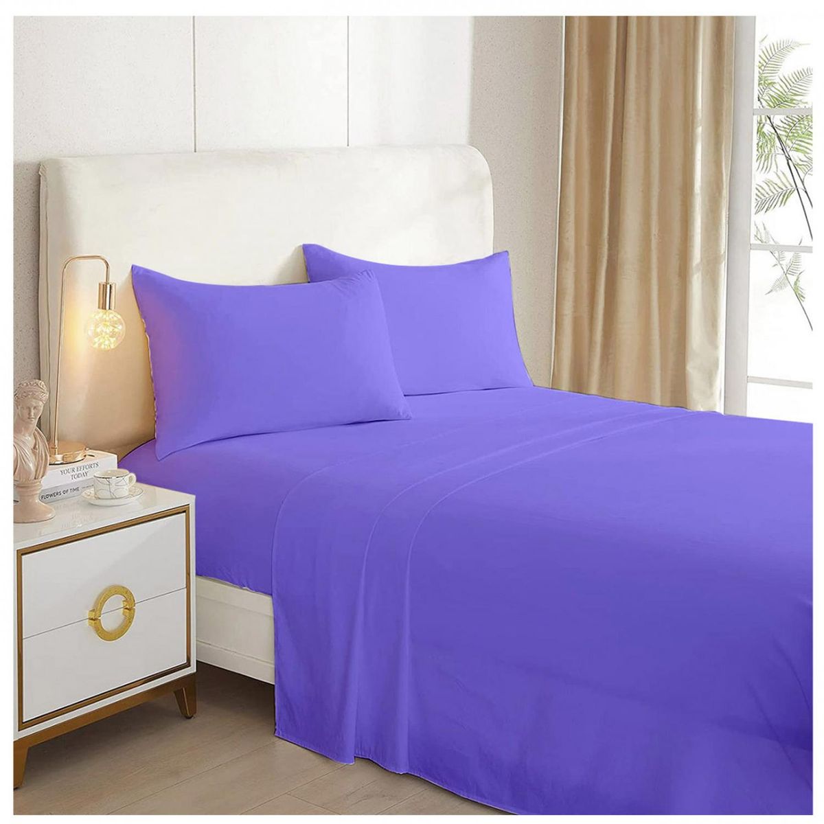 GENERICO - Juego De Sabana 144 hilos (Queen) Excelente Calidad - Lila - 2 plazas