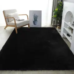 ANGELES DEL HOGAR - ALFOMBRA PELUDA TIPO SHAGGY 150 X 200 COLOR NEGRO