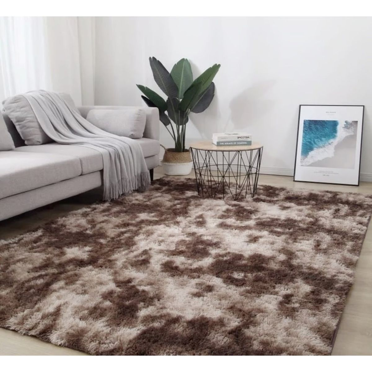 ANGELES DEL HOGAR - ALFOMBRA PELUDA TIPO SHAGGY 150 X 200 COLOR CAFE JASPEADO