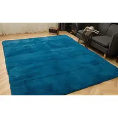 ANGELES DEL HOGAR - ALFOMBRA PELUDA TIPO SHAGGY 200 X 240 COLOR AZUL PETROLEO
