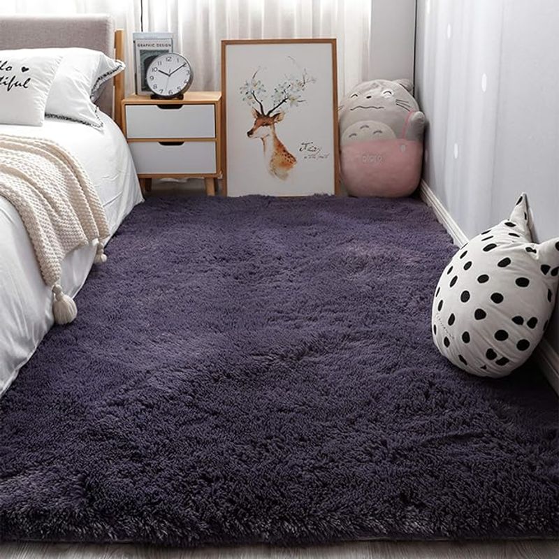 ANGELES DEL HOGAR - ALFOMBRA PELUDA TIPO SHAGGY 180 X 200 COLOR GRIS PLOMO