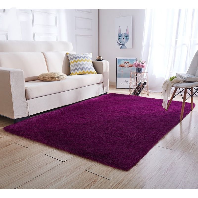 ANGELES DEL HOGAR - ALFOMBRA PELUDA TIPO SHAGGY 180 X 200 COLOR MORADO