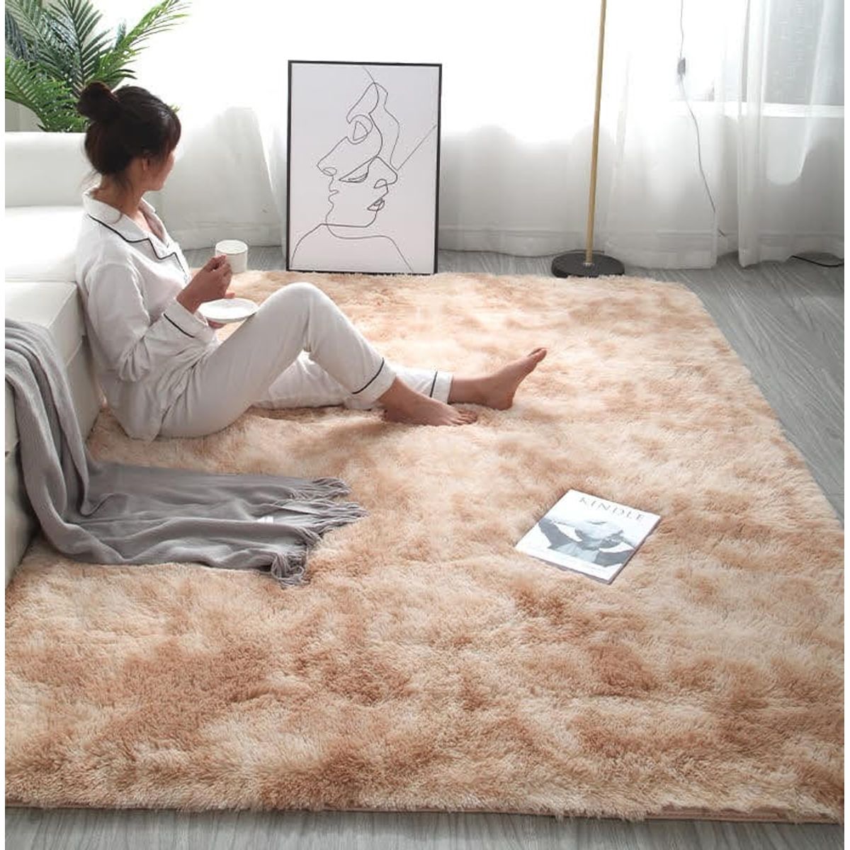 ANGELES DEL HOGAR - ALFOMBRA PELUDA TIPO SHAGGY 200 X 240 COLOR BEIGE JASPEADO