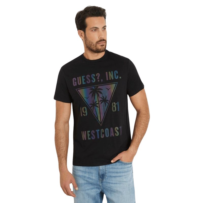 GUESS - Polera Ss Bsc Iridescent Palms Tee Negro Guess