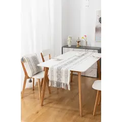 ANGELES DEL HOGAR - Camino de Mesa Diseño con Flecos 37x180cm Gris