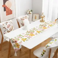 ANGELES DEL HOGAR - Camino de Mesa Bordado 37x180cm Flores y Rosas