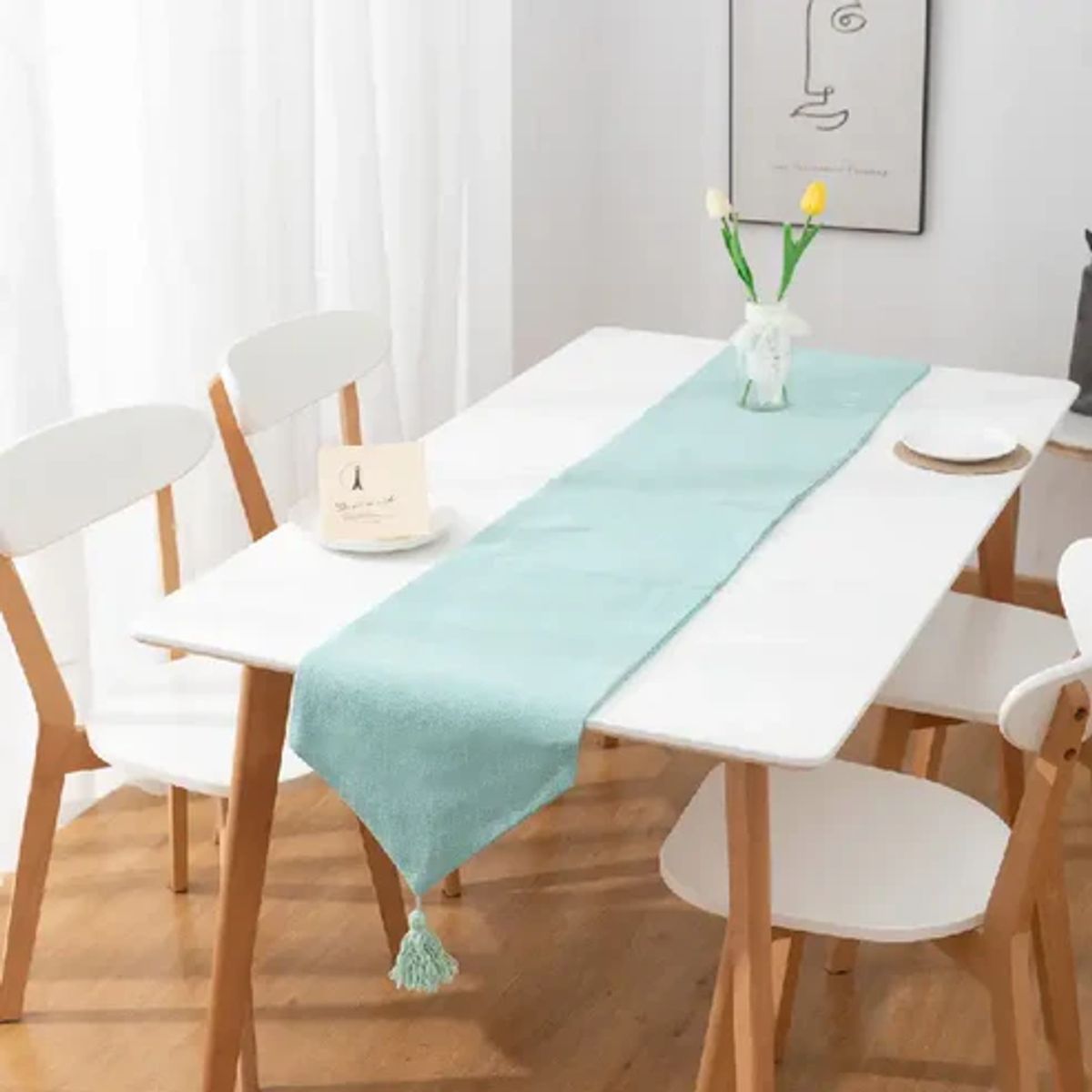 ANGELES DEL HOGAR - Camino de Mesa Plush con Borlas 37x180cm Menta