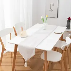 ANGELES DEL HOGAR - Camino de Mesa Plush con Borlas 37x180cm Blanco