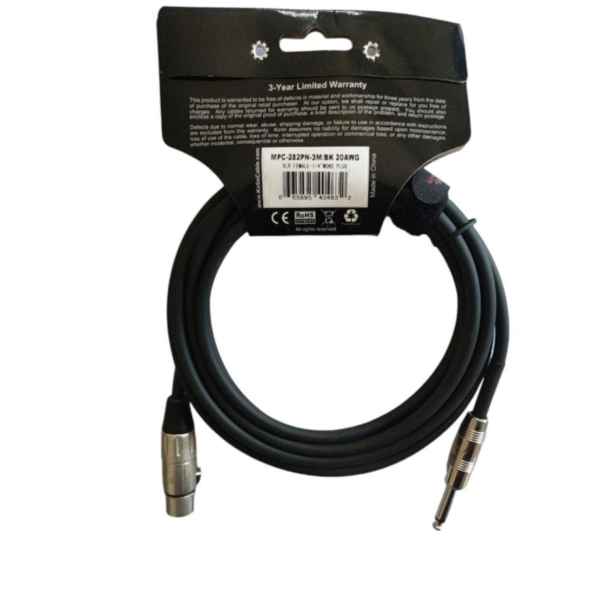 KIRLIN - Cable XLR-Plug 6,3mm de 3 mt Kirlin MPC-282PN/BK 3M