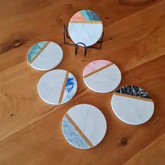 GENERICO - Set de 6 Posavasos de Cerámica con Soporte Metálico