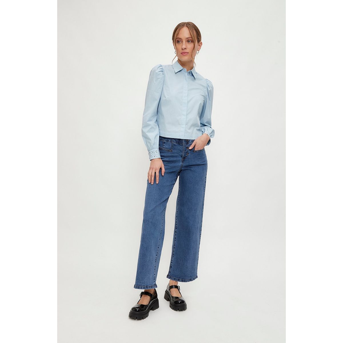 IO - Blusa Manga Larga Celeste Mujer Io