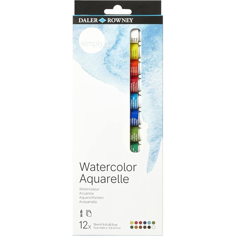 GENERICO - Set 12 Colores Acuarela en Tubos Daler Rowney Simply 12ml