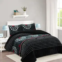 GENERICO - COBERTOR POLAR CON CHIPORRO DISEÑO NEGRO CIRCULOS BLANCO 1.5 PLAZAS FY