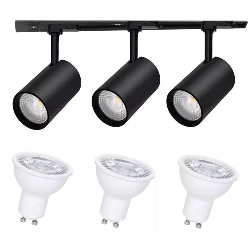 WANT - Pack x 3 Focos Monofásico + Riel Energizado 1metro+ Ampolletas