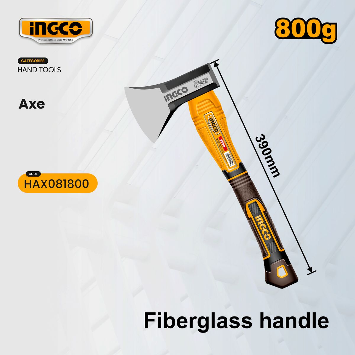 INGCO - Hacha Ingco Mango Fibra Vidrio 39 Cm 800 Grs  Hax081800