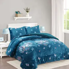 GENERICO - COBERTOR POLAR CON CHIPORRO DISEÑO PETROLEO FLORES 2 PLAZAS FY