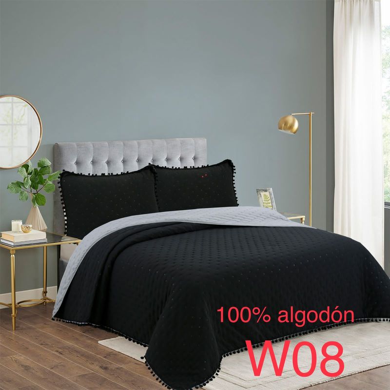 GENERICO - Cobertor de Verano Reversible KING 100% Algodón - Negro y Gris