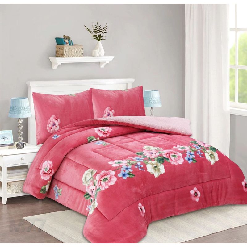 GENERICO - COBERTOR POLAR CON CHIPORRO DISEÑO FLOR ROSA 2 PLAZAS FY