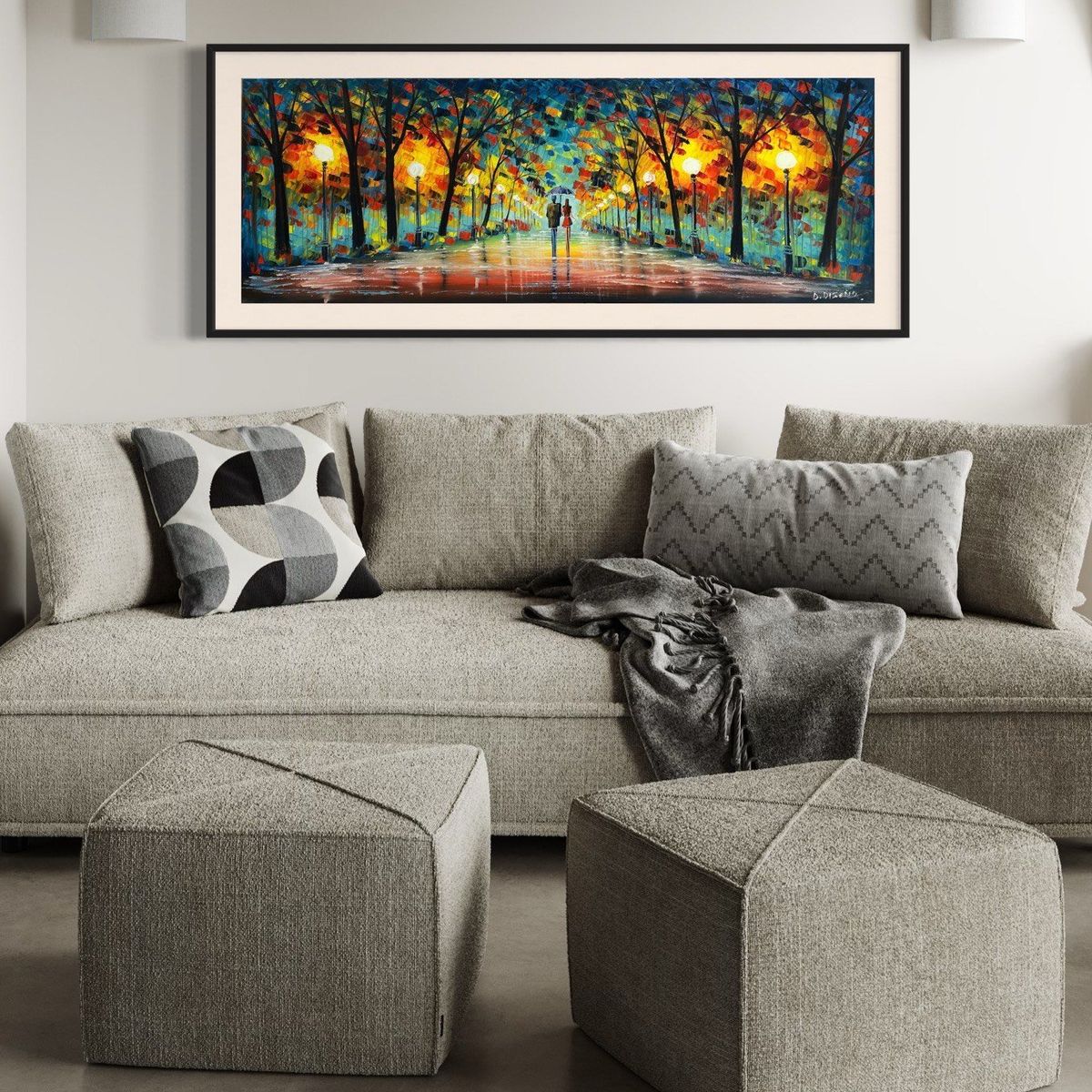 DEKAM DISEÑO - Cuadro Oleo Pareja Pintado azul  Espatulado Enmarcado 146x66 Cms