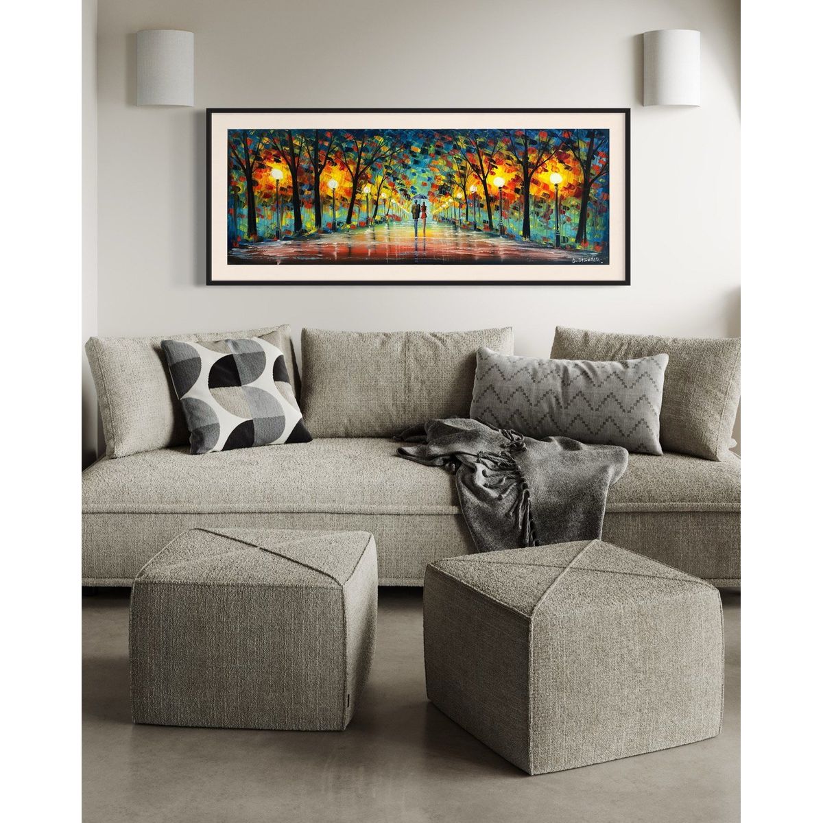 DEKAM DISEÑO - Cuadro Oleo Pareja Pintado azul  Espatulado Enmarcado 146x66 Cms