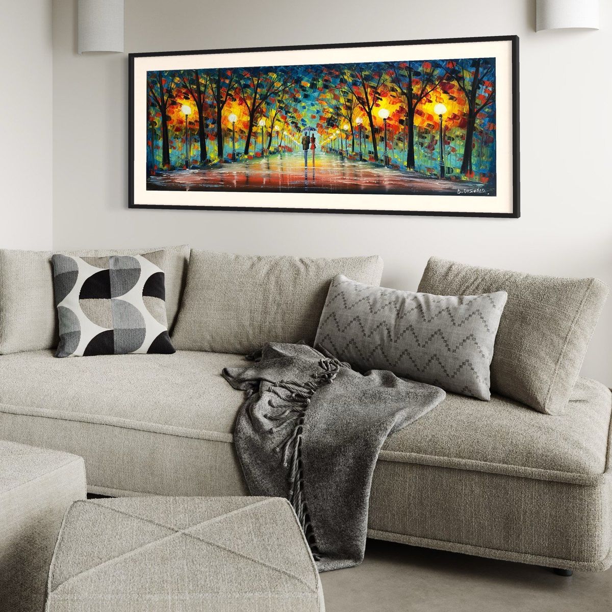 DEKAM DISEÑO - Cuadro Oleo Pareja Pintado azul  Espatulado Enmarcado 146x66 Cms