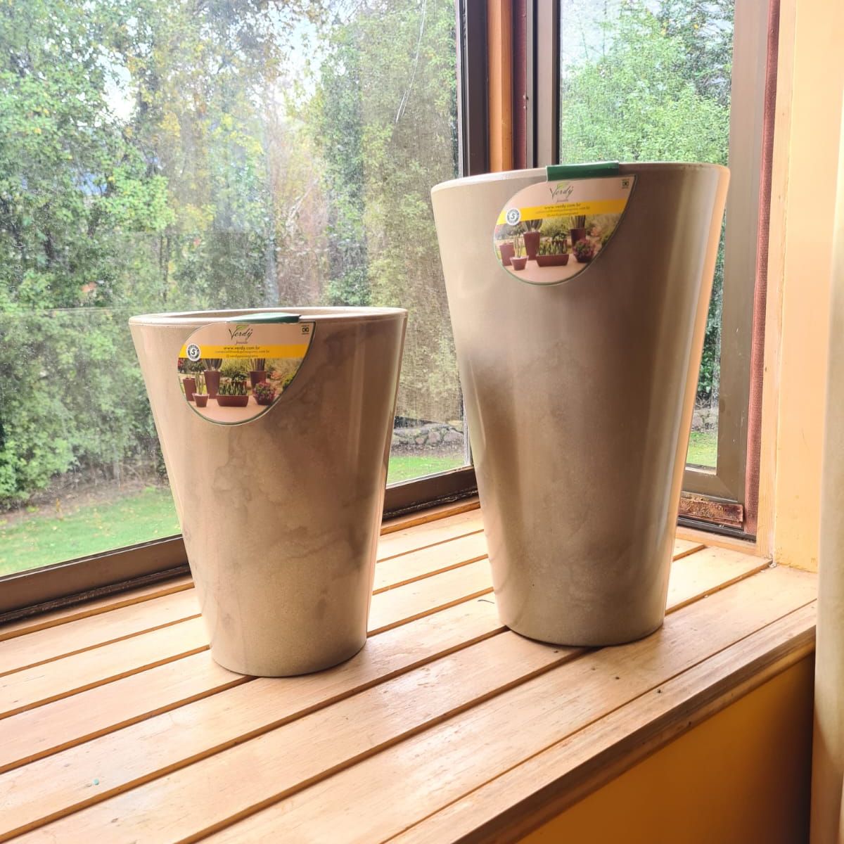 VERDY - Maceta Joinville Cono 19x40cms Beige Efecto Marmoleado