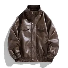 KNOWMLAB - Chaqueta Cuero Hombre Marrón