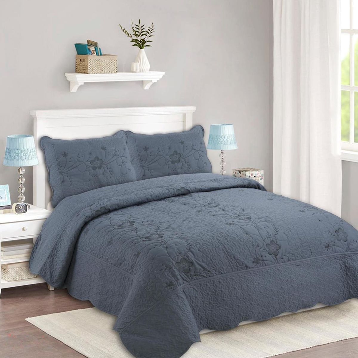 GENERICO - CUBRECAMA DE VERANO QUILT DISEÑO GRIS 2 PLAZAS FY