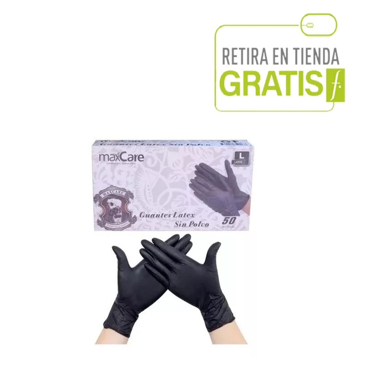 MAXCARE - Guantes Latex Profesionales resistentes Talla L 50un