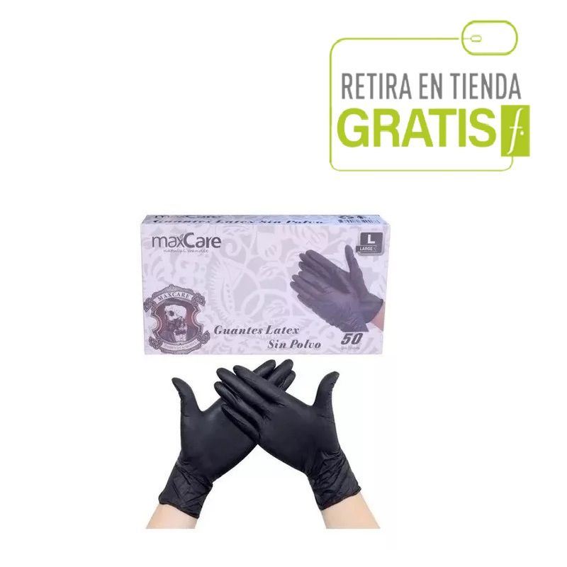 MAXCARE - Guantes Latex Profesionales resistentes Talla L 50un